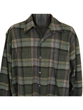 Manchester Wool Board Shirt Mens Size Large Green Plaid